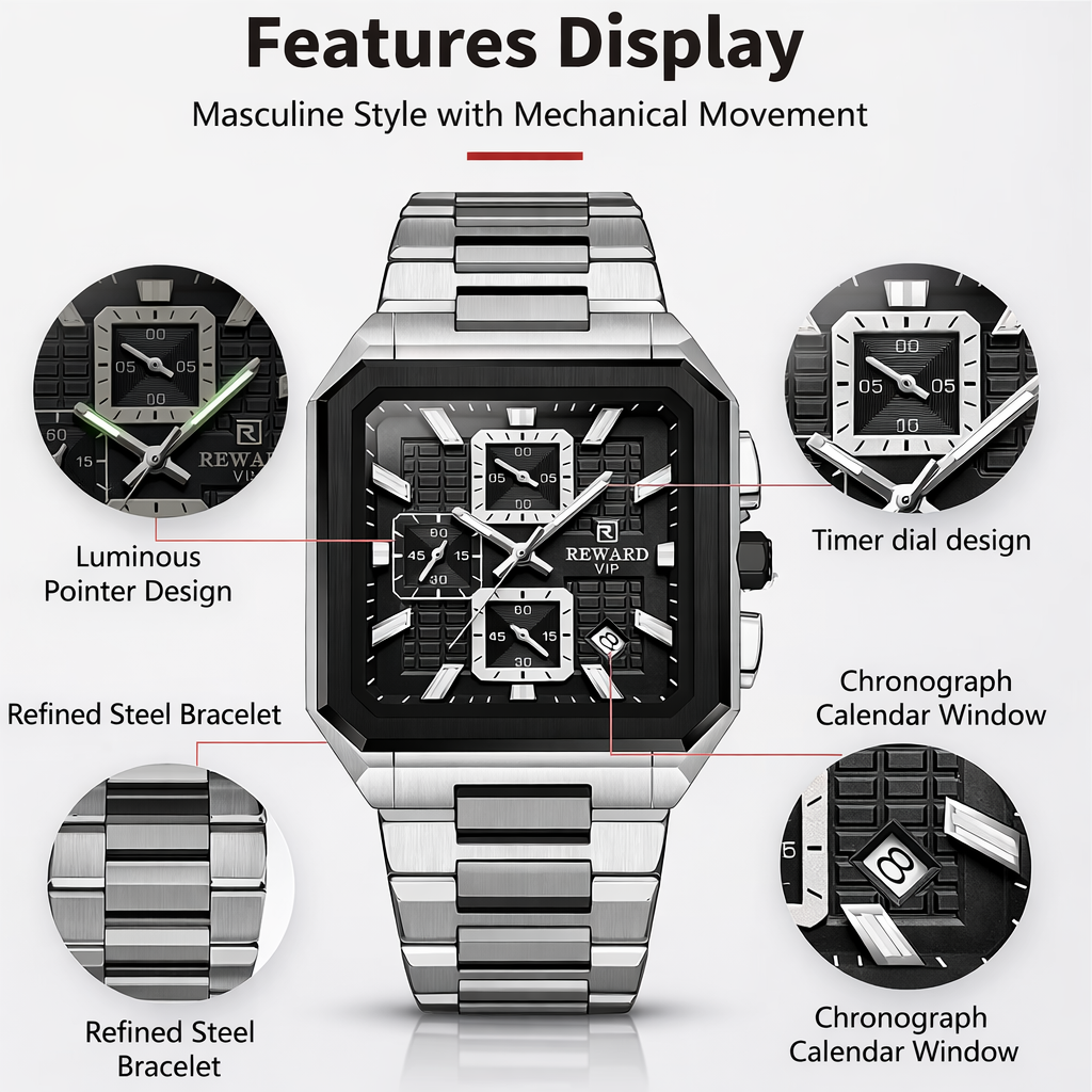 REWARD Luxury Chronograph Watch – Premium Stainless Steel Timepiece